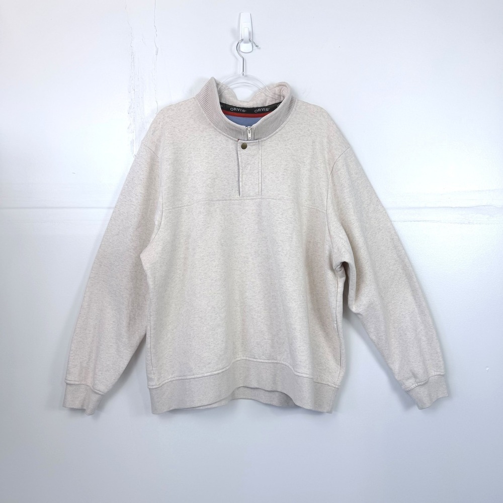 Minimalist Orvis Mens XXL Quarter Zip Snap Mock Neck Sweatshirt Oatmeal Heather